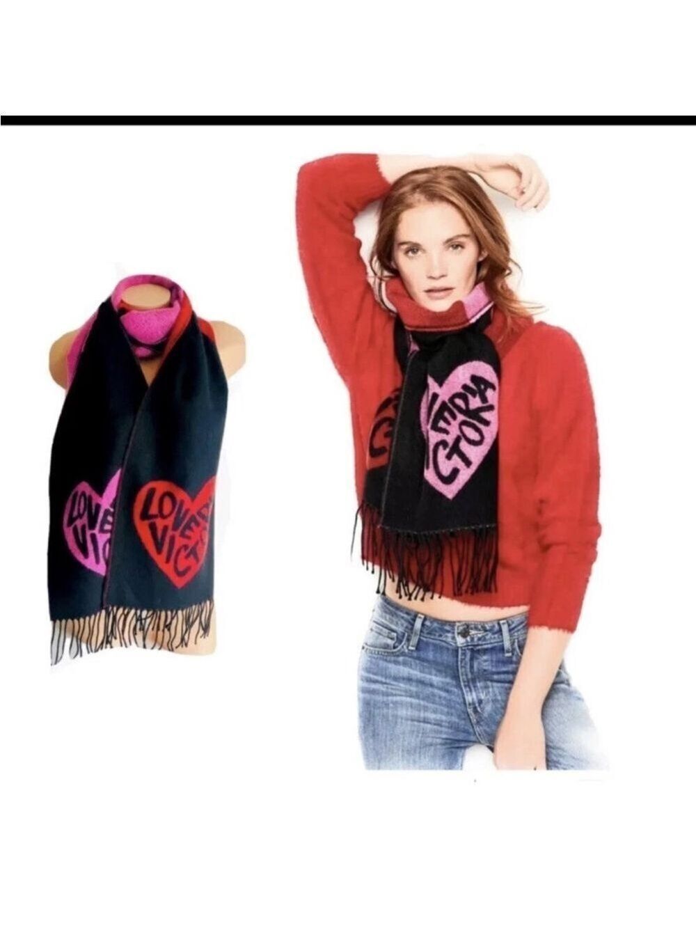 Victoria's Secret Scarf Black Red Pink